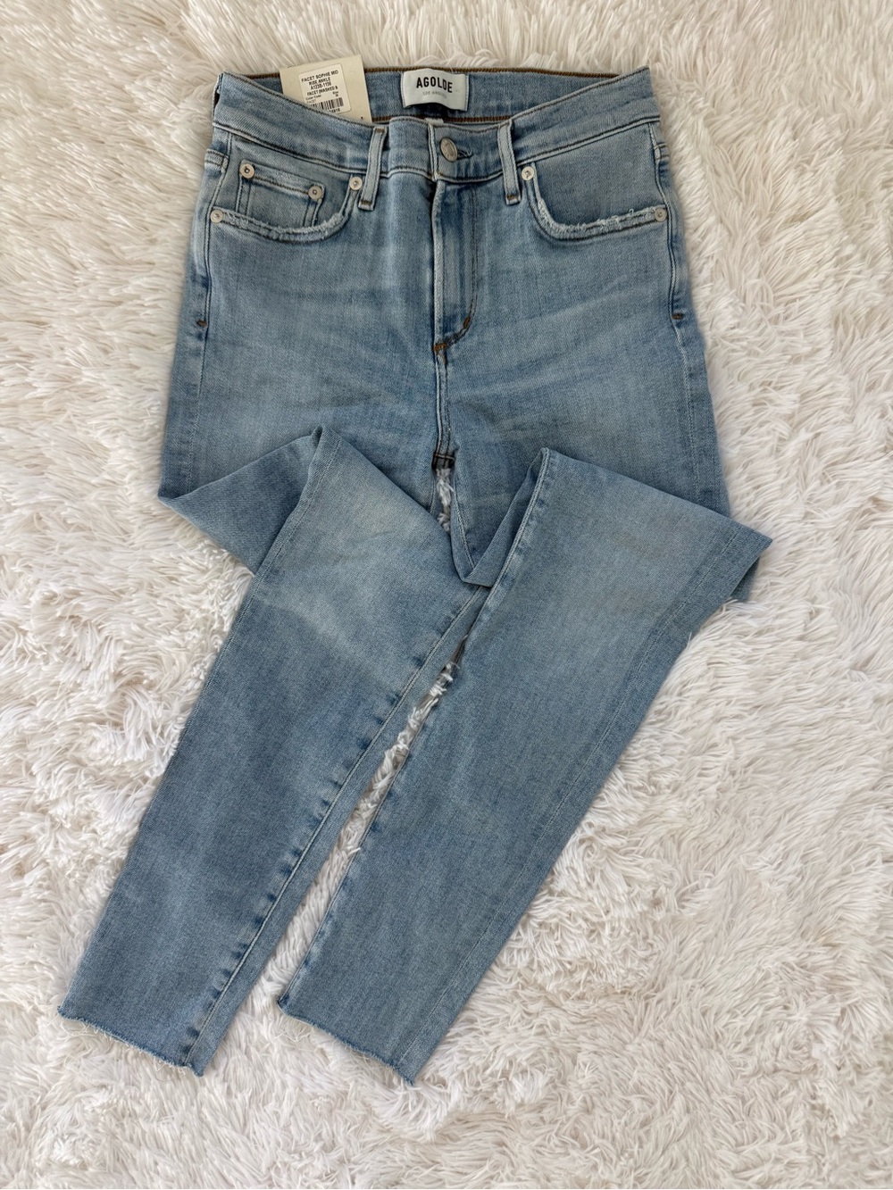 Agolde Light Blue Skinny Jeans with Raw Hem